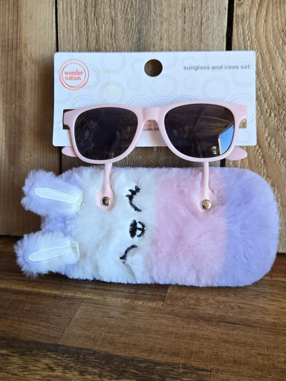 Wonder Nation Kids Bunny Sunglasses & Plush Carrying Case Set Pastel Pink Purple